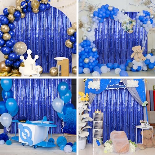 Image of Crosize 7 Pack 3.3 x 9.9 ft Dark Blue Foil Fringe Backdrop Curtain, Streamer Backdrop Curtains, Birthday Party Decorations, Tinsel Curtain for Parties, Galentines Decor, Preppy, Photo Booth
