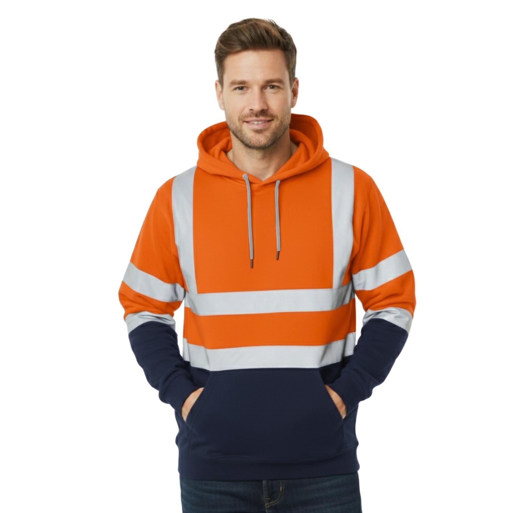 Janisramone® Blouson Haute Visibilité Homme, Pull-Over Réfléchissant Sweat Polaire Homme, Contrast Patch Sweat Homme Capuche, Veste Securite Homme