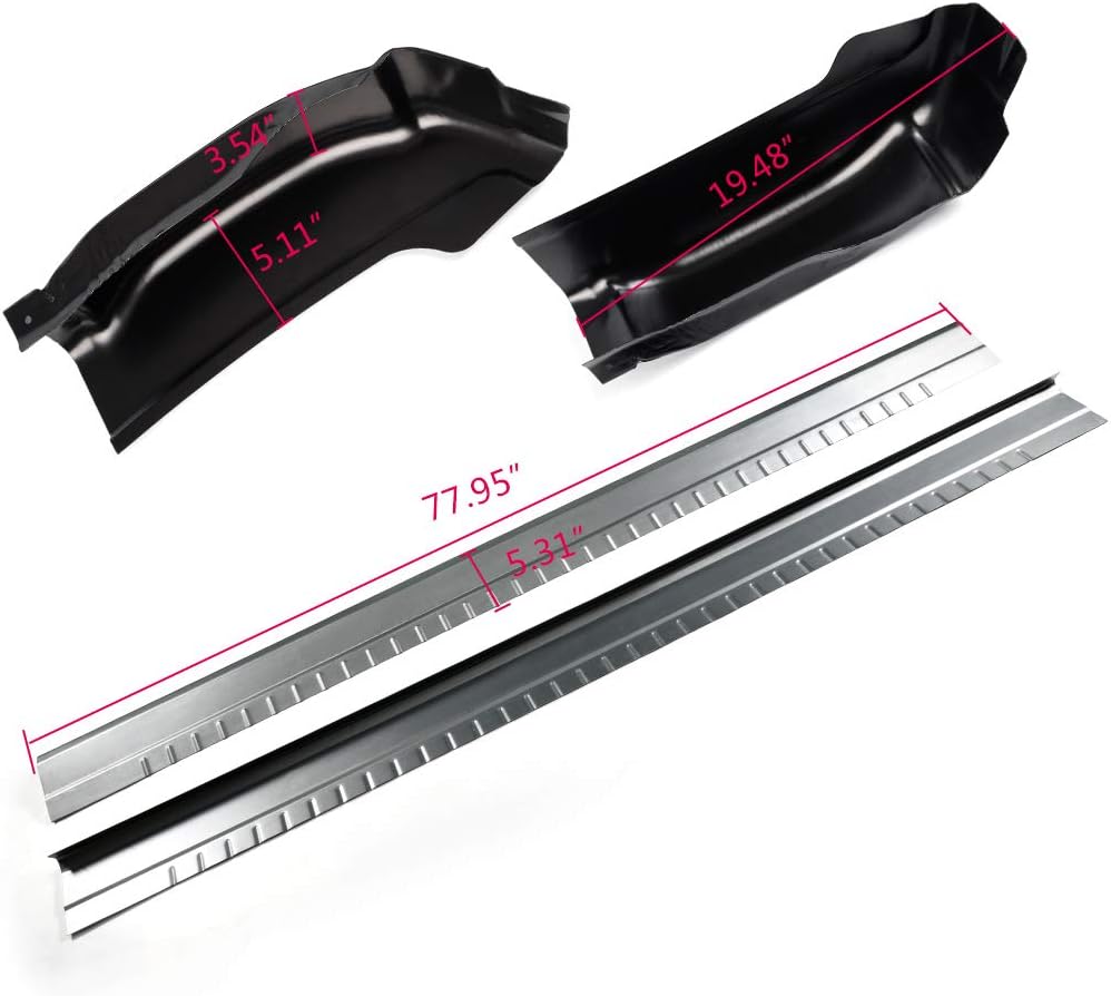 PIT66 2Pcs Outer Rocker Panels + 2Pcs Cab Corners Protector Compatible with 99-07 Chevy Silverado GMC Sierra 4 Door Extended Cab