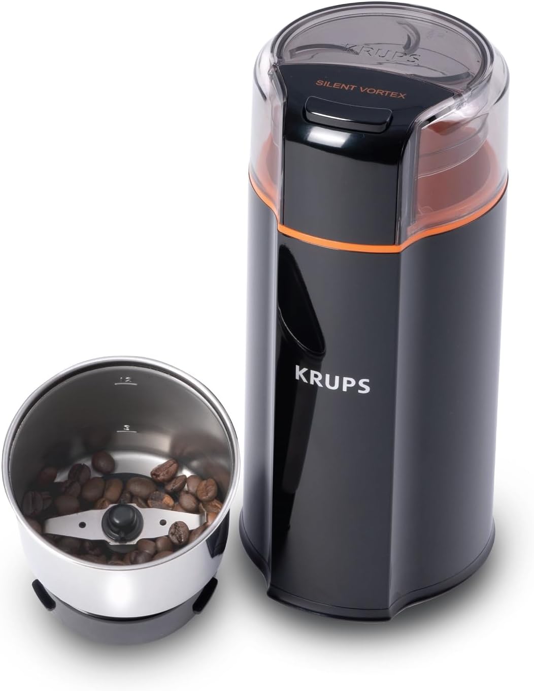 Silent Vortex Electric Coffee Grinder: 3 oz Capacity, 5x Quieter, 175W Motor for Coffee Beans, Spices & Herbs - Removable Dishwasher-Safe Bowl, 12-Cup Yield, Black