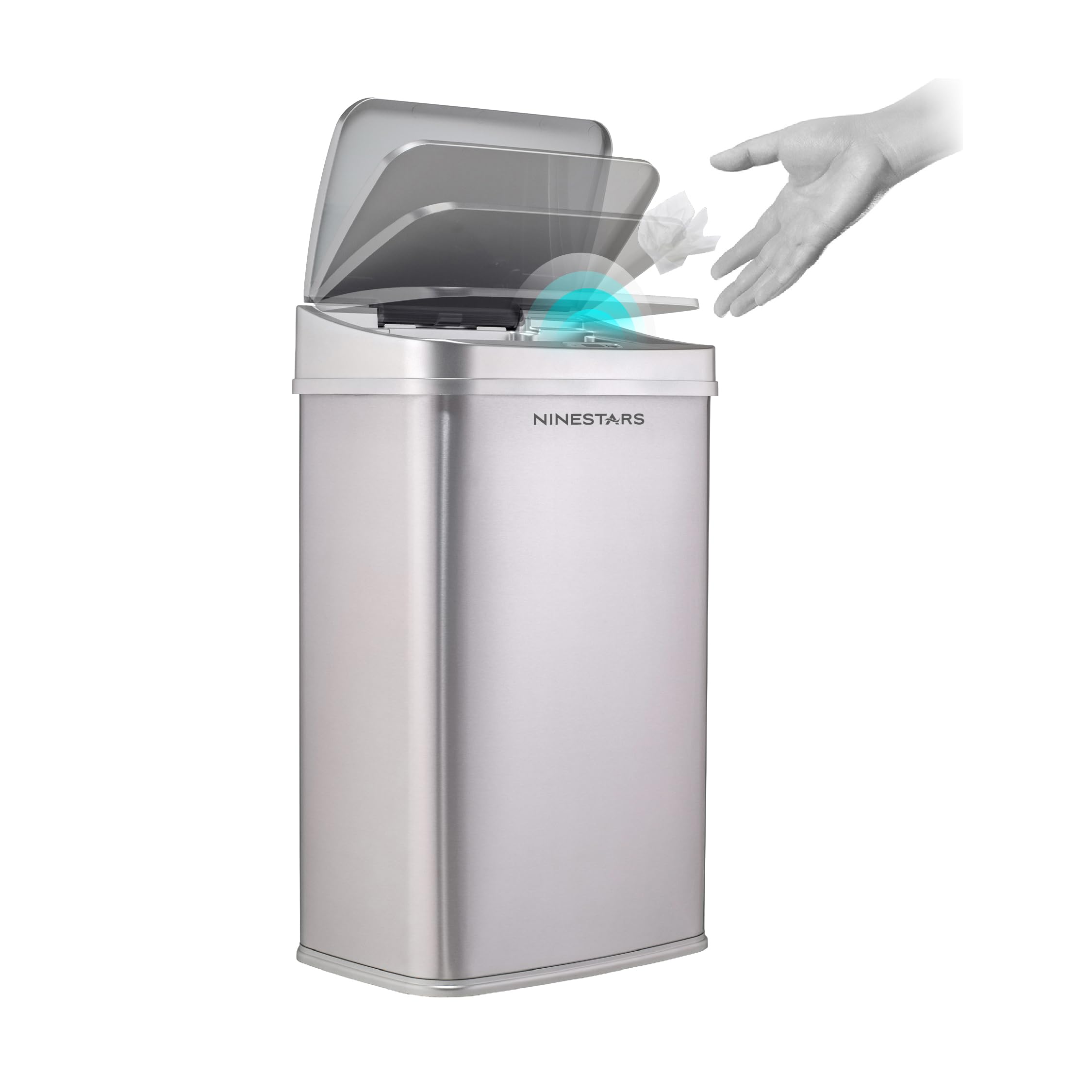 Ninestars DZT-50-28SL Touchless Stylish Motion Sensor Dustbin with Lid|Automatic Stainless Steel Trash Can for Outdoor, Home, Office, Hotel, Bathroom, Kitchen| Fits 2D Batteries | 50 Litres