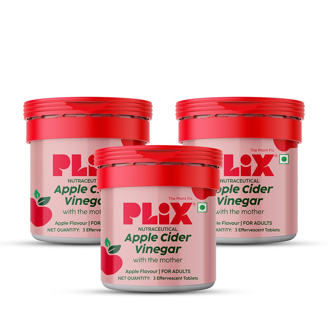 PLIX - THE PLANT FIX Apple Cider Vinegar Effervescent Mini | With Mother ACV | Vitamin B6 & B12 | Pack of 3 (Apple Burst), 9 Tablets | No Added Sugar | Easy to Carry & Consume