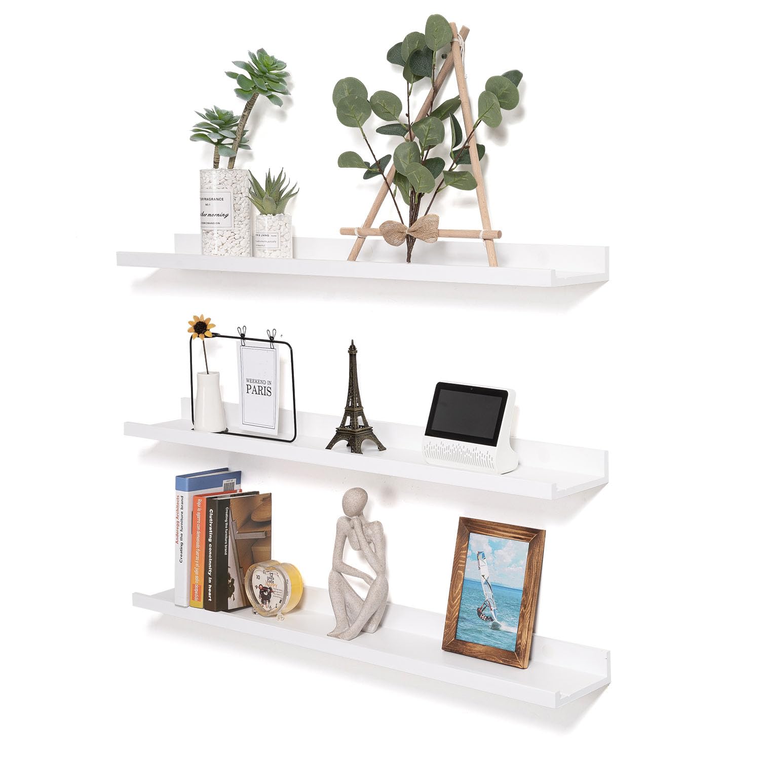 AZSKY 48 Inch Large Solid Wood Floating Shelves Long Wall Shelf White ...