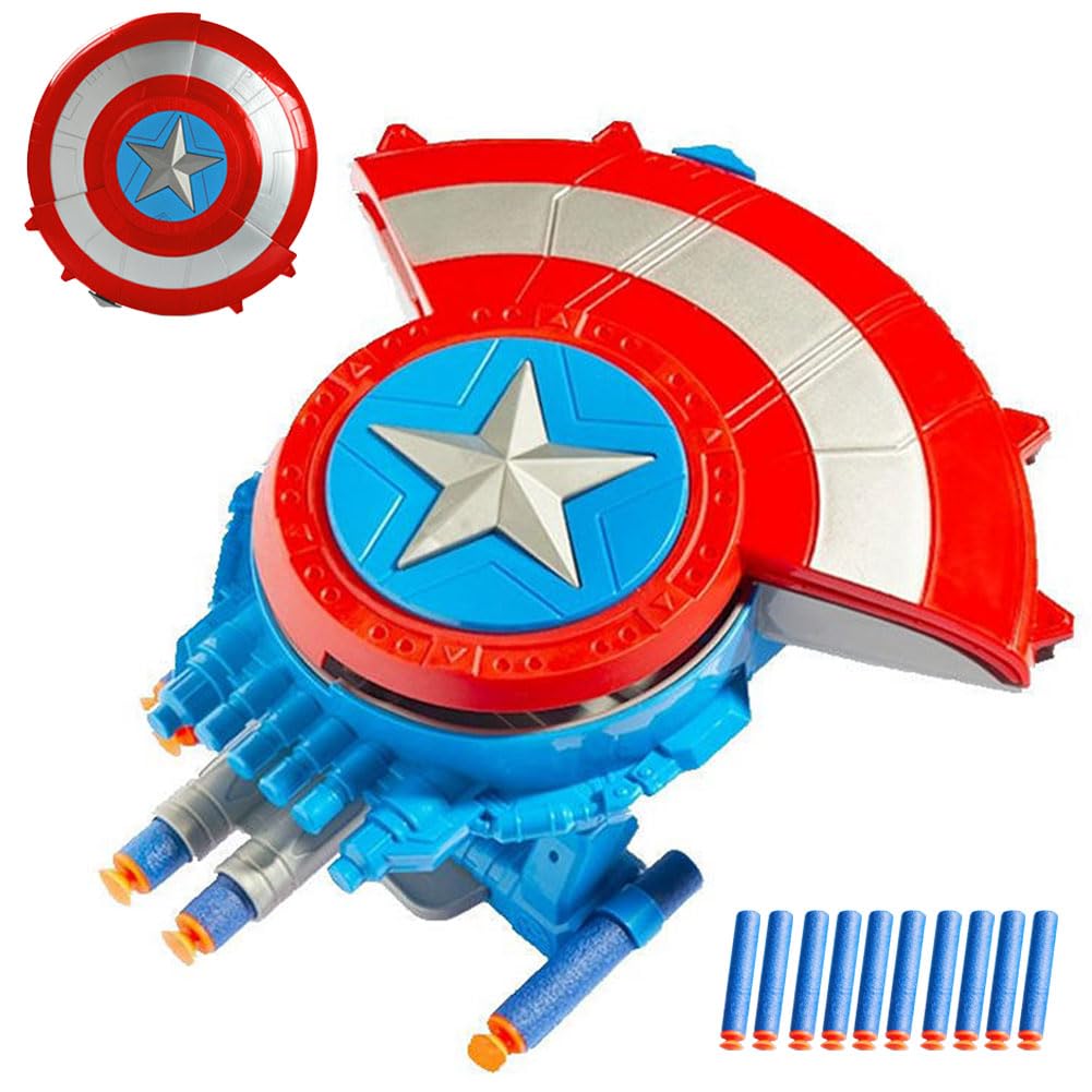 ZKTSRY Captain Shield Soft Bullet Launcher, Shield Ejection Toy, Superhero Dress Up Costumes, Cosplay Props Gift for Kids (Style One)
