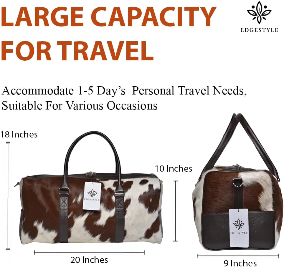 Cowhide Leather Duffle Bag for Men and Women - Genuine Leather Gym Duffle Bag, Weekend Overnight Travel Bag (Dark brown) - Image 6