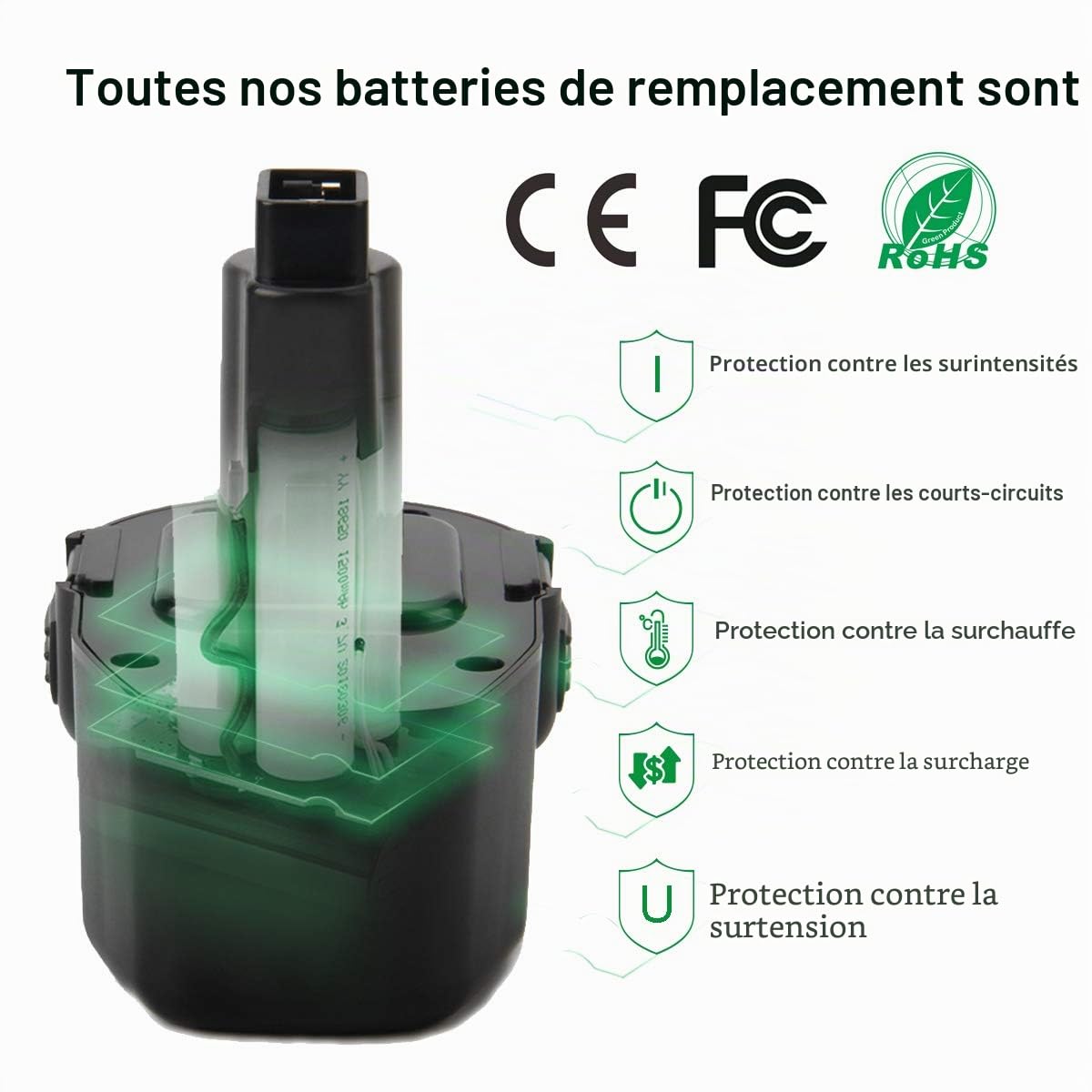 Shentec Ni-MH 14.4V 3500mAh pour Dewalt Batterie DC9091 DW9091 DC9094 DW9094 DC9091 DE9038 DE9091 DE9092 DC Series