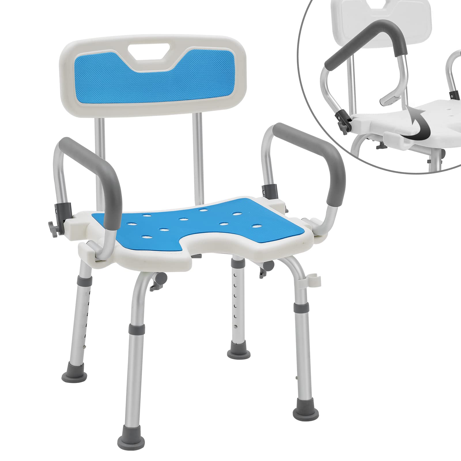 LARS360 Silla de ducha con reposabrazos extraíble y respaldo, taburete de baño, altura ajustable, antideslizante, hasta 150 kg, para personas mayores, discapacitados y embarazadas (Type C)