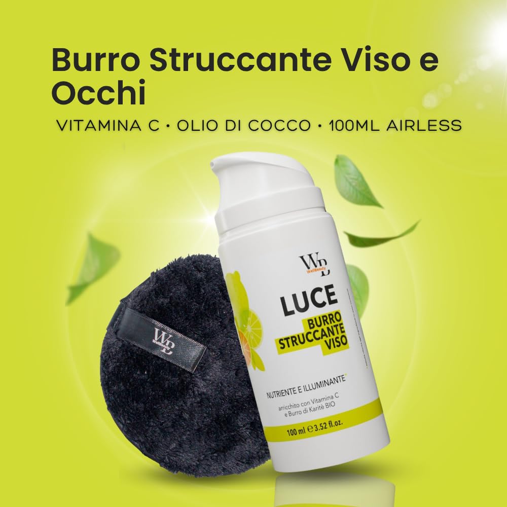 WELLBEAUTY Burro Struccante 100ml, Detergente Viso e Occhi, Airless, Panno Struccante, Anti-Pollution, Cleansing Balm, Doppia Detersione, Makeup Remover, Olio Di Cocco, Pelli Sensibili (singolo)