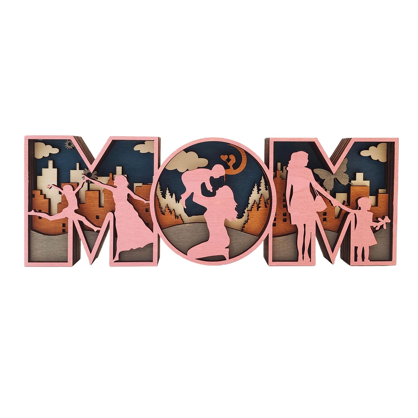 HZBB Dad or Mom From Kid Engraved Wood Sign Grandpa Grandma for Fathers Day Mother Daughter, Son First Fathers Mother Sign Decoration for Dad to Be Son and Daughter
