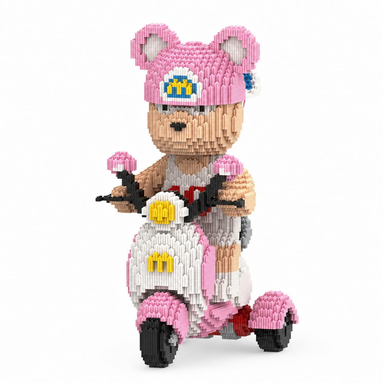 40CM Pink Bear Scooter Building Block Set for Adults – 7600pcs Cute Nano Micro Bricks Collectible Toy, Kawaii Three-Wheel Bear Model Kit, Creative Desk & Room Decor Gift