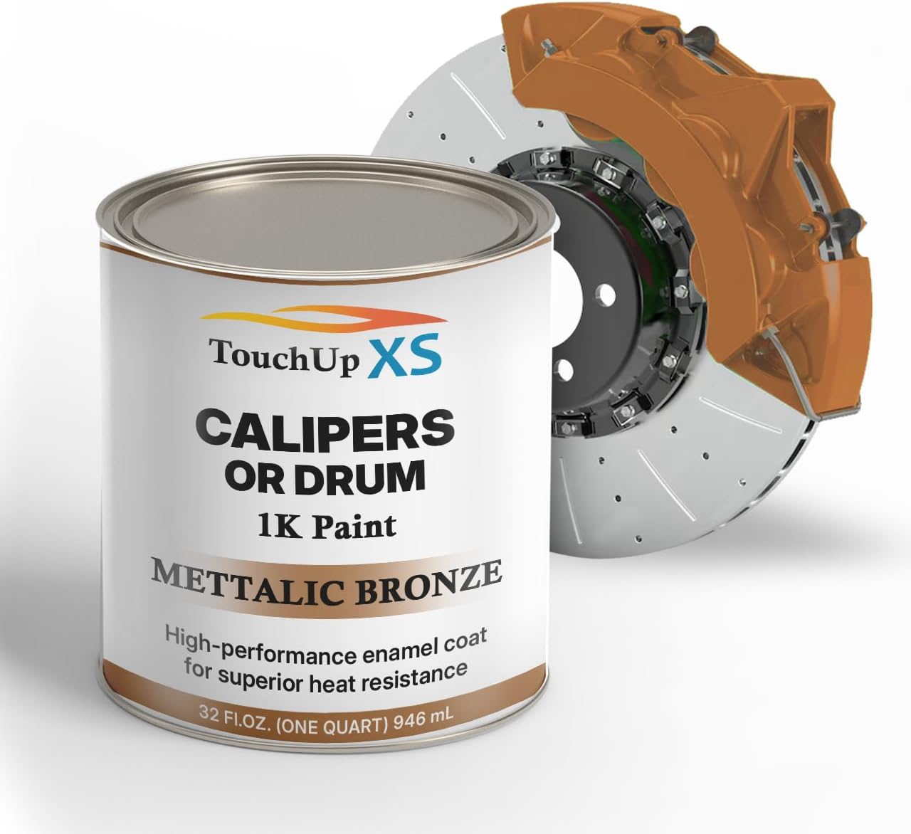 TouchupXS-High Temp Brake Calipers/Drums Enamel Coat 1K Metallic Bronze-Quart
