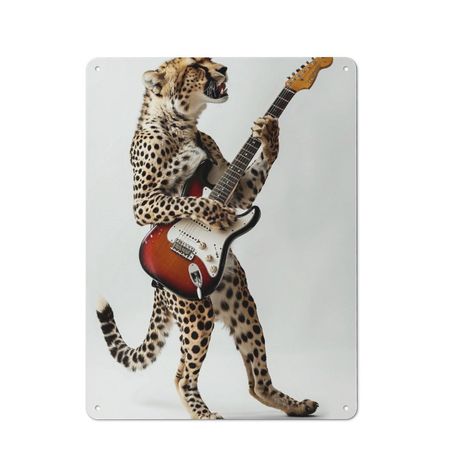 Junmoney Cheetah Guitar Tin Sign 40X30cm For Workshop Wall, Rustic Wall Decor, Suited To Workshop Decor Fans