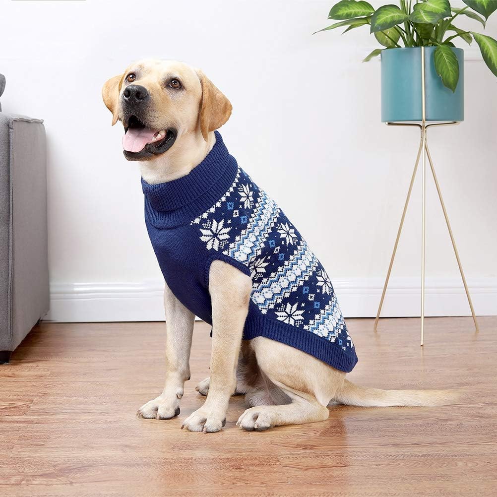 KOOLTAIL Cable Knit Dog Sweater Turtleneck, Cold Weather Pullover Classic Knitwear, Snowflake Pattern Thick Warm Winter Pet Clothes, Dog Christmas Sweater for Small Medium Large Dogs Cats, Navy Blue L - Image 5