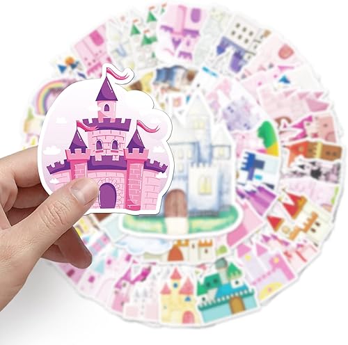 Calcomanía de castillo de ensueño para niños príncipe princesa romántica cuento de hadas calcomanías para despegar y pegar para niños 50 unidades
