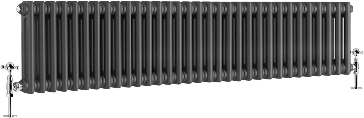 Warmehaus - Traditional Cast Iron Style Anthracite Double Column Horizontal Radiator 300 x 1460mm - Perfect for Bathrooms, Kitchen, Living Room