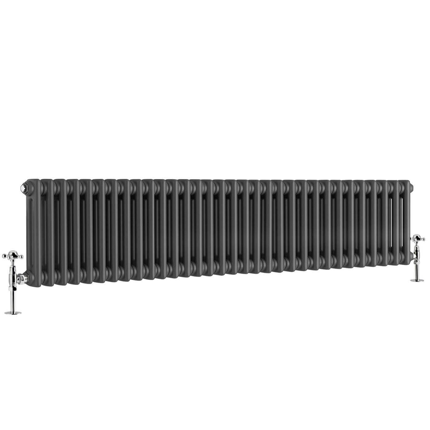 Warmehaus - Traditional Cast Iron Style Anthracite Double Column Horizontal Radiator 300 x 1460mm - Perfect for Bathrooms, Kitchen, Living Room