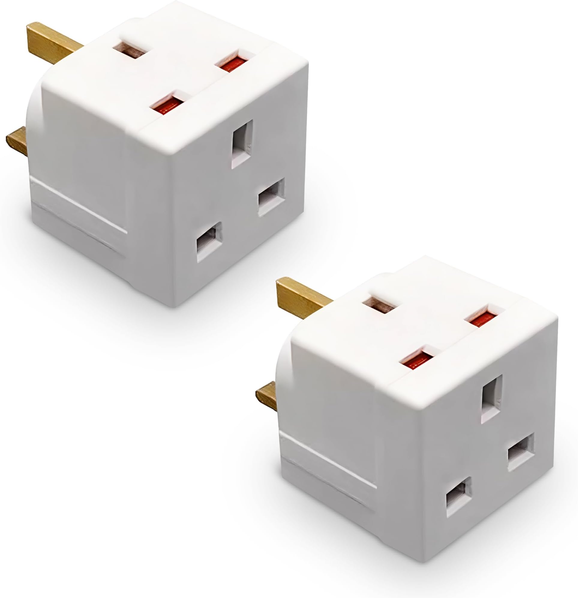 2 Way block Plug 2 way Plug in Block Mains Adaptor, 2 Way Multi Socket Plug Adaptor, Power Extension Wall Adaptor for Smartphone, Home, Office, Travel (White (2 Pack))