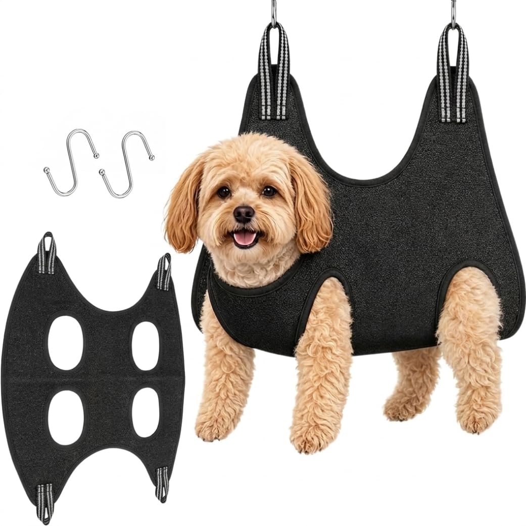 Otpermen Dog Grooming Hammock Pet Grooming Hammock S for Small Breeds, Dog Nail Clipping Support Harness, Breathable Sling for Paw Care, Bathing, Ear Cleaning and Routine Maintenance (Black, L)