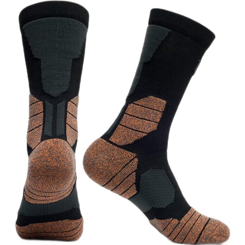 UGUPGRADE Moisture-Wicking Mid-Calf Socks for Skiing, Hiking, Basketball - Ankle Support, Breathable, Anti-Slip, 3-Pack (US, Alpha, Large, Regular, Regular, Black orange)