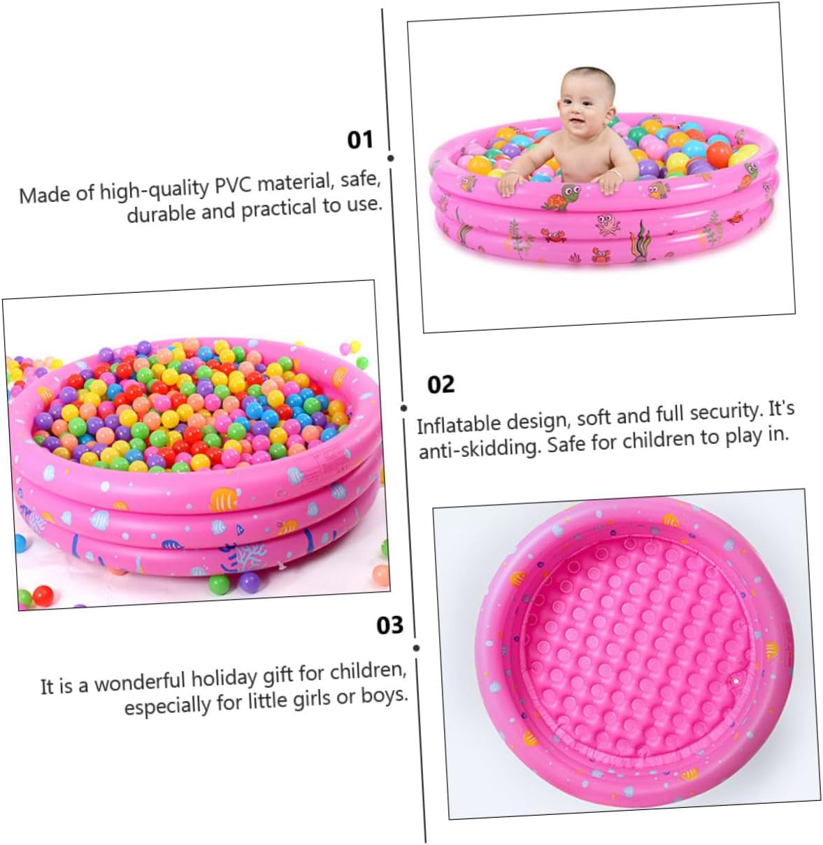 Inflatable Round Kiddie Swimming Pool PVC Paddling Pool for Boys Indoor Outdoor Water Fun Summer Pink
