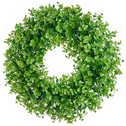 Lvydec Artificial Green Leaves Wreath - 17" Fake Eucalyptus Wreath Outdoor Green Wreath