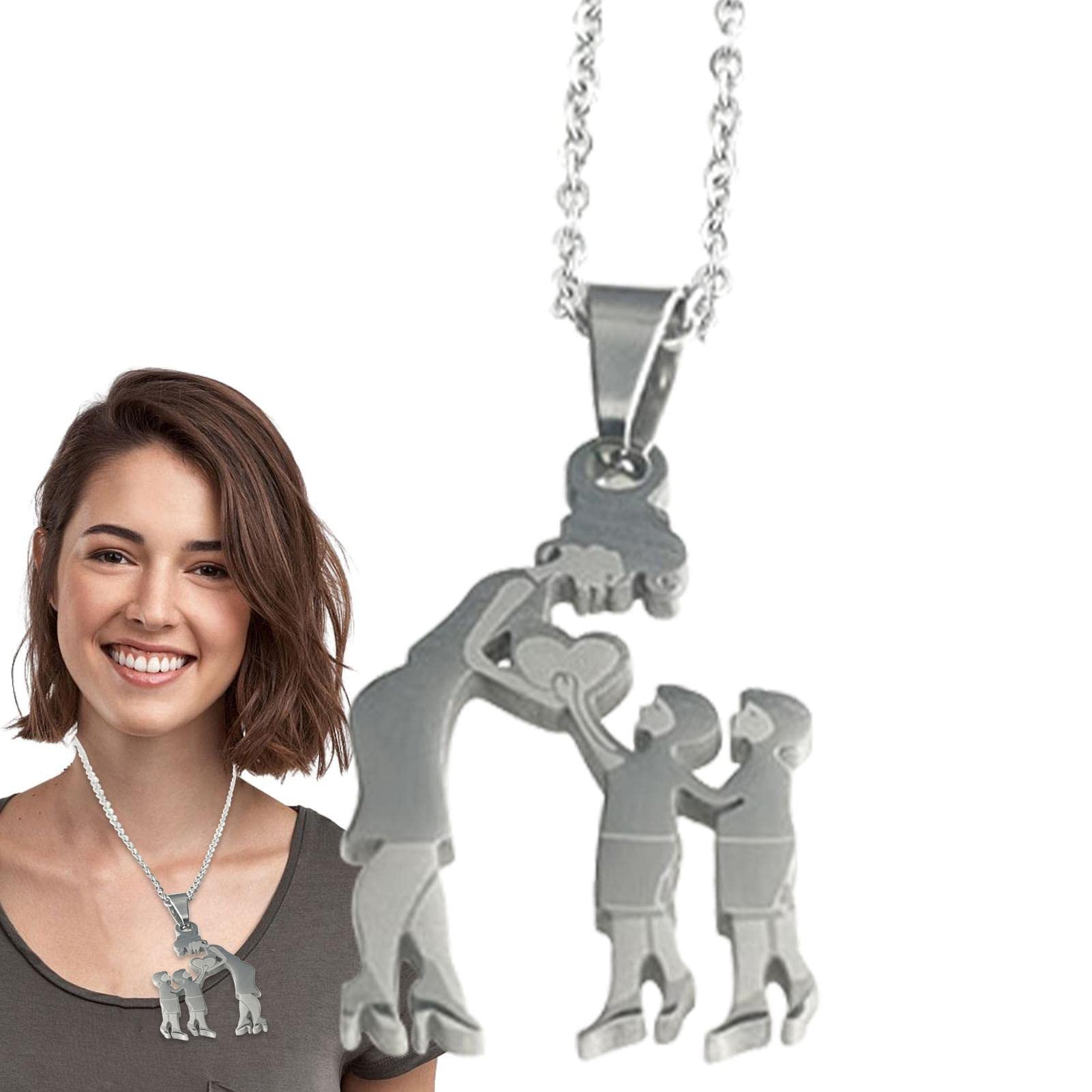 Collana Madre E Figlia Con Ciondolo A Forma Di Donna E Bambini - Gioiello In Metallo, Regalo Per Festa Della Mamma E Compleanno