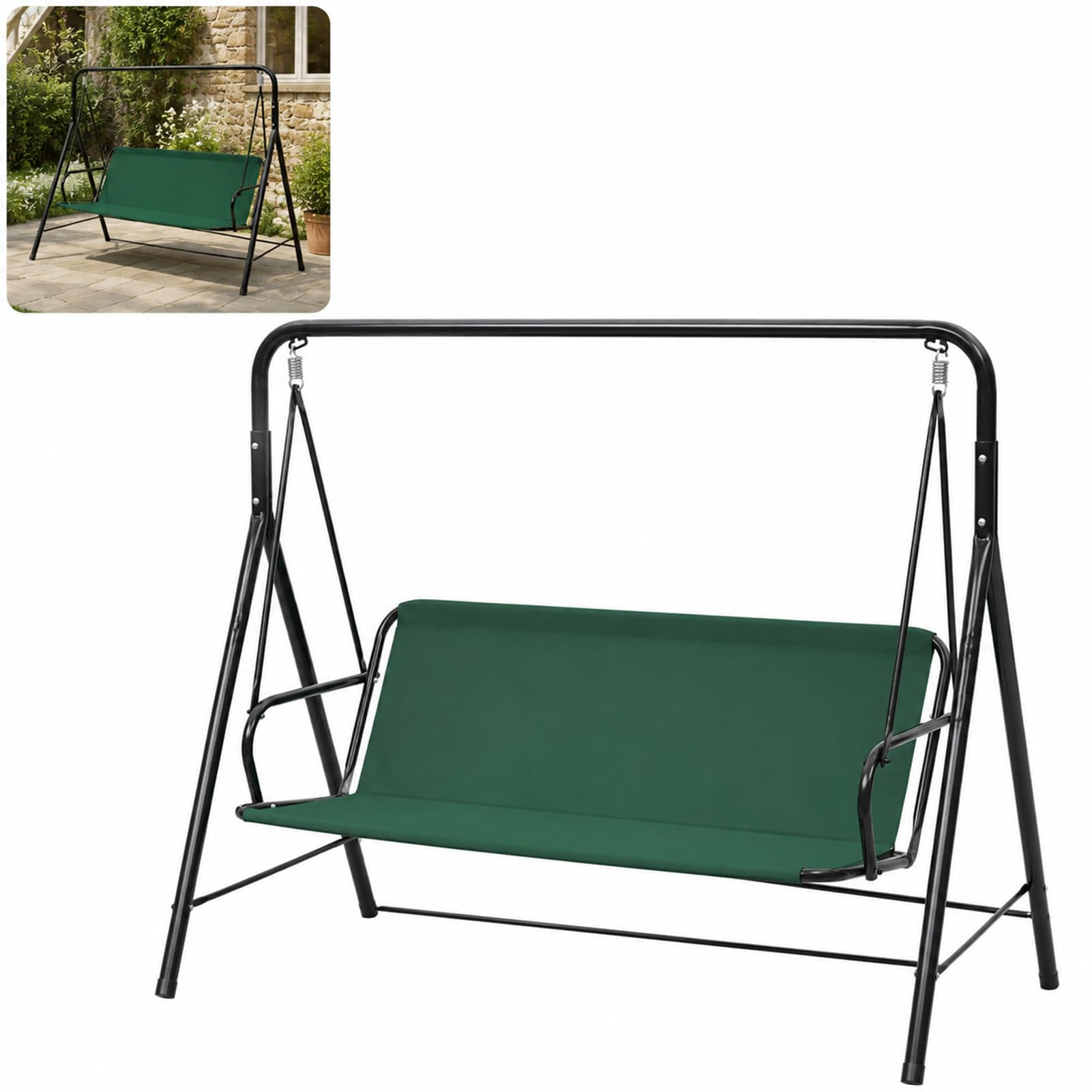 Porch Patio Swing Seat Cover Replacement, 600D Thicken Oxford Waterproof Replacement Fabric for Outdoor Garden Swing 2/3 Seater Chair (144 * 45 * 55cm,green)