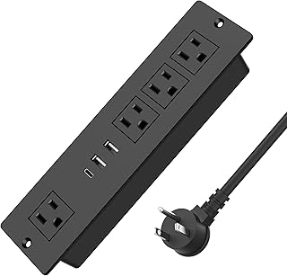 Type-C Recessed Power Socket, 20W PD Fast Charging USB-C QC3.0 3A USB-A Power Strip, Plug in 4 Outlets & 2 USB-A Ports &1 USB-C Port,Connect Flat Plug 6.5ft Extension Cord