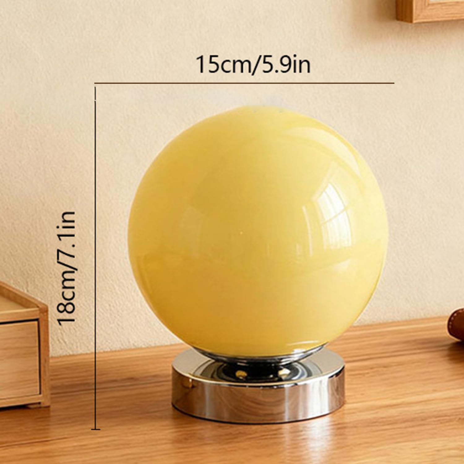 OOWOKS Lampada da tavolo a sfera in vetro senza fili comando touch ricaricabile via USB 3 temperature di colore LED dimmerabile lampada da comodino con batteria integrata base in metallo,Beige