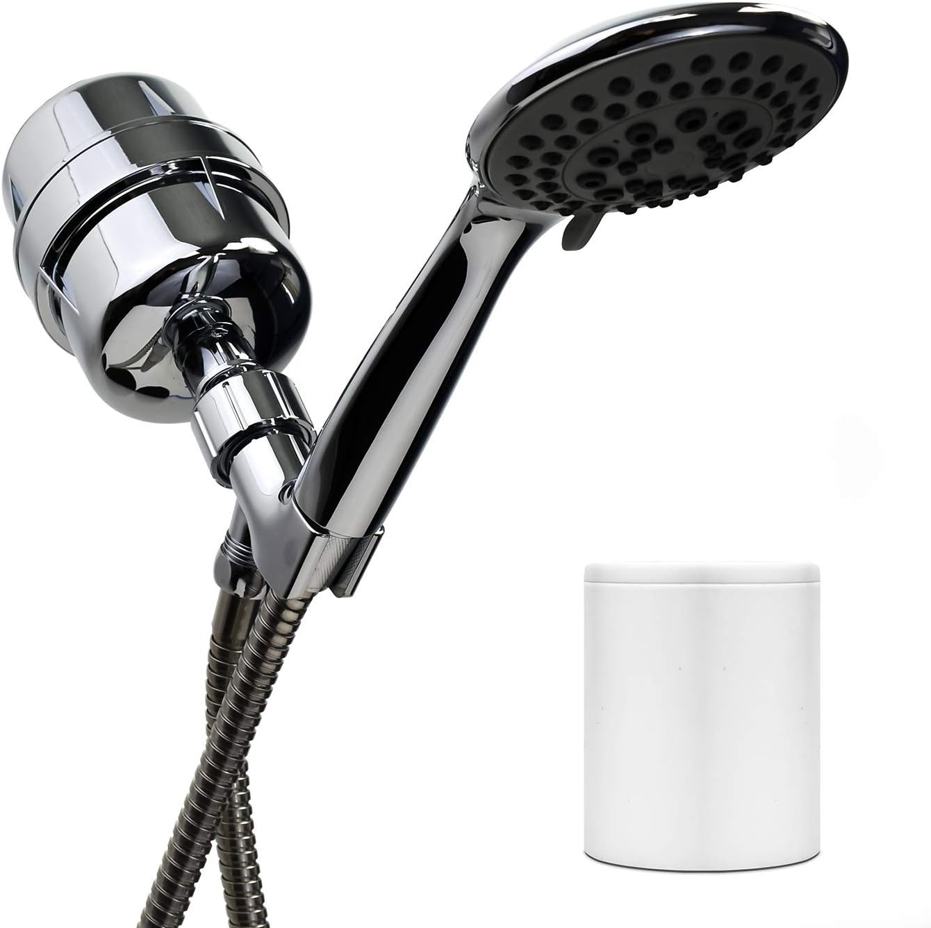 Propur Chrome Plus Handheld Shower Filter w/ 5 Function Massager and 48" Stainless Steel Flex Hose - ProMax Water Filter Cartridge - Reduces Chlorine and Hard Water Minerals