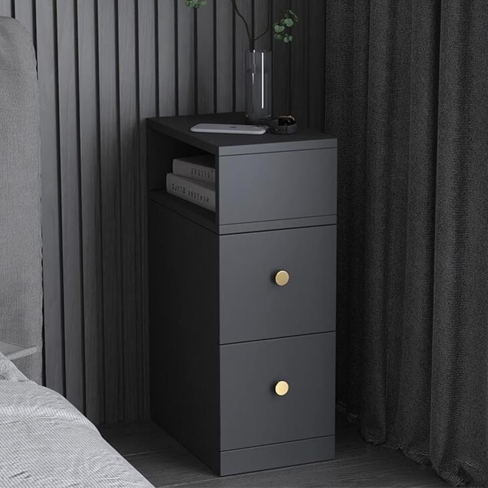 Table de chevet 25 cm grise : petite armoire de rangement de chambre