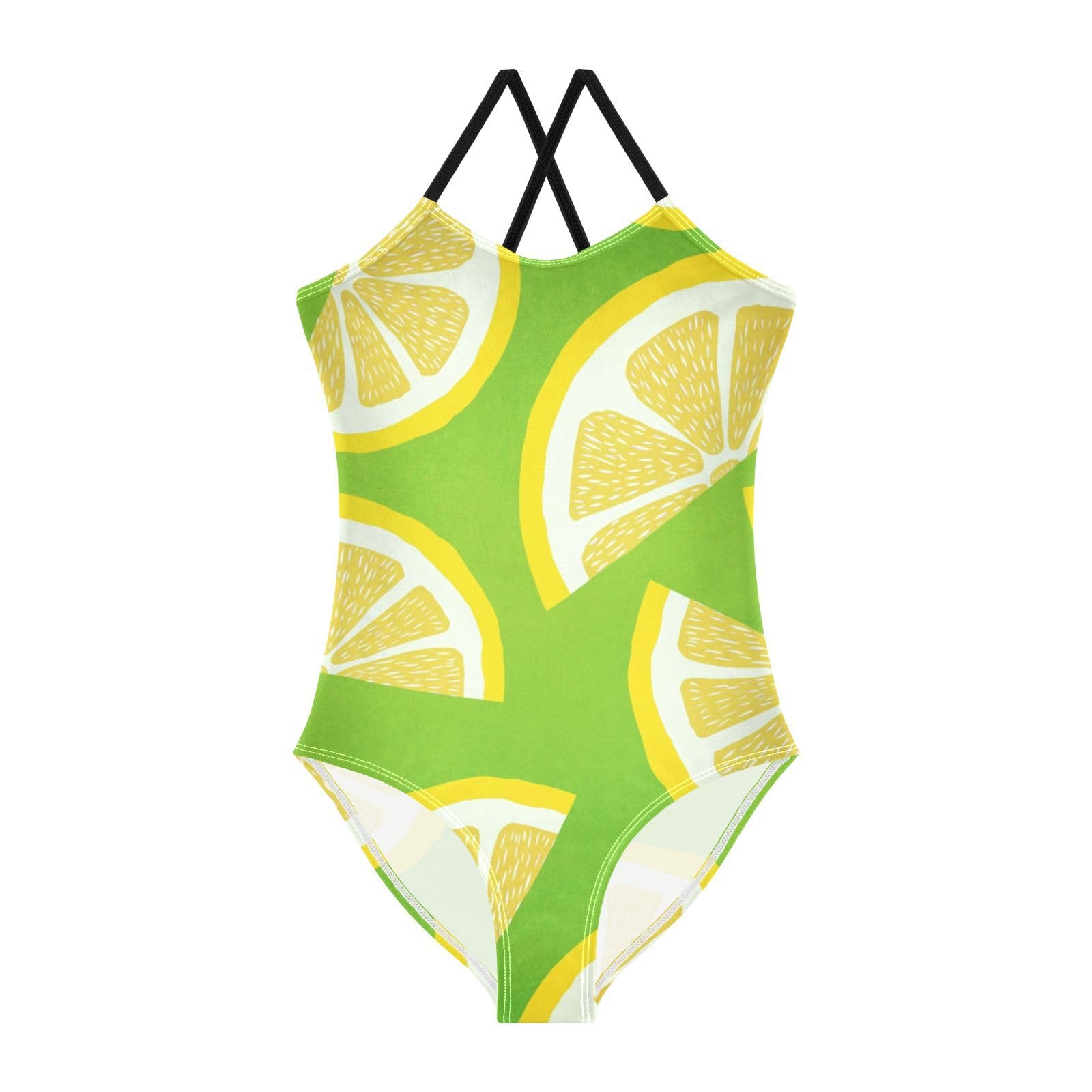 Lemon Green and Yellow Girl 1-Piecing Swimsuits Toddler Swim Suits for Girls Bathing Suits Girls