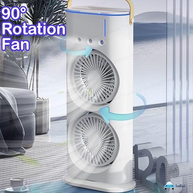 Image of Drumstone (𝐒𝐩𝐞𝐜𝐢𝐚𝐥 𝟏𝟓 𝐘𝐞𝐚𝐫𝐬 𝐖𝐚𝐫𝐫𝐚𝐧𝐭𝐲) USB Rechargeable 4000mAh Spray Fan | Cold Air Mini Cooler with LED Light, Touch & Remote Control, 280ml Water Tank, Ice Mist, Portable