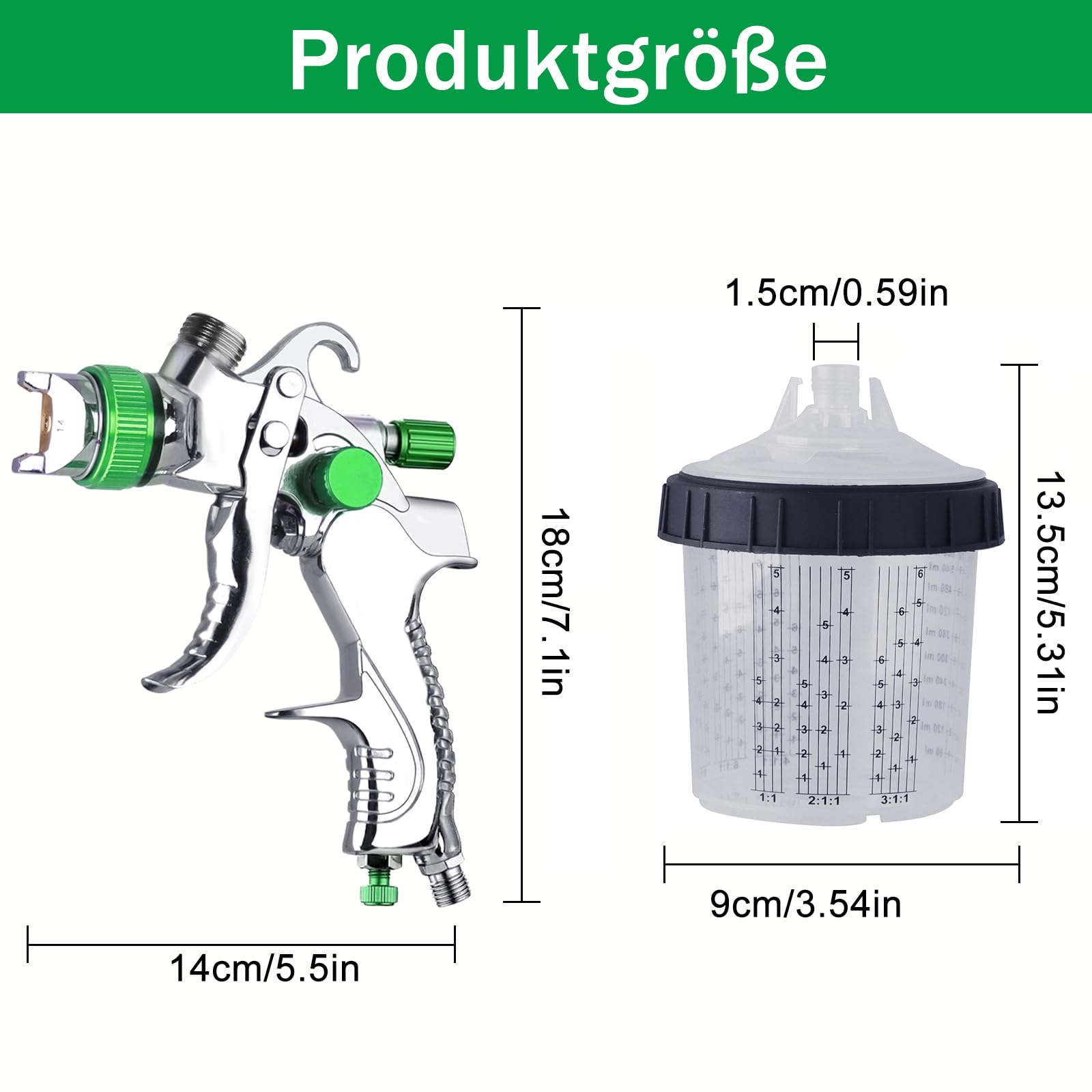 HVLP Lakpistool, spuitpistool, kit met 4 sproeiers, lakpistool