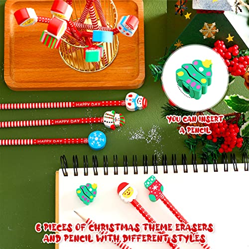 Crtiin 60 piezas lápices navideños con borrador miniatura 2