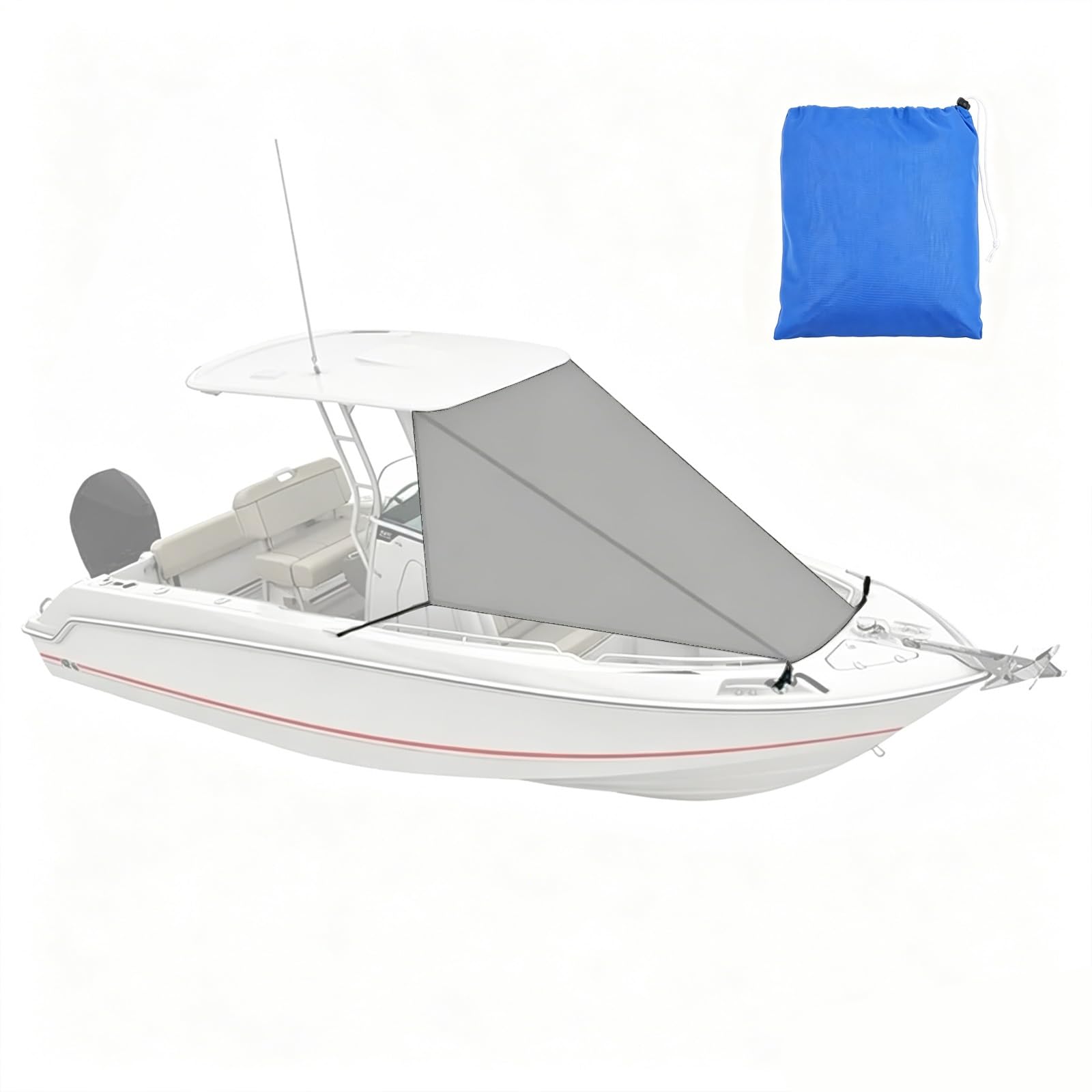 Tendalino per Barca a T, Estensione Tendalino Barca, Tessuto Oxford 600D, Custodia per il Trasporto, Chiusura a G, Parasole Anteriore per Yacht(Gray,245x290cm/8x9.5ft)