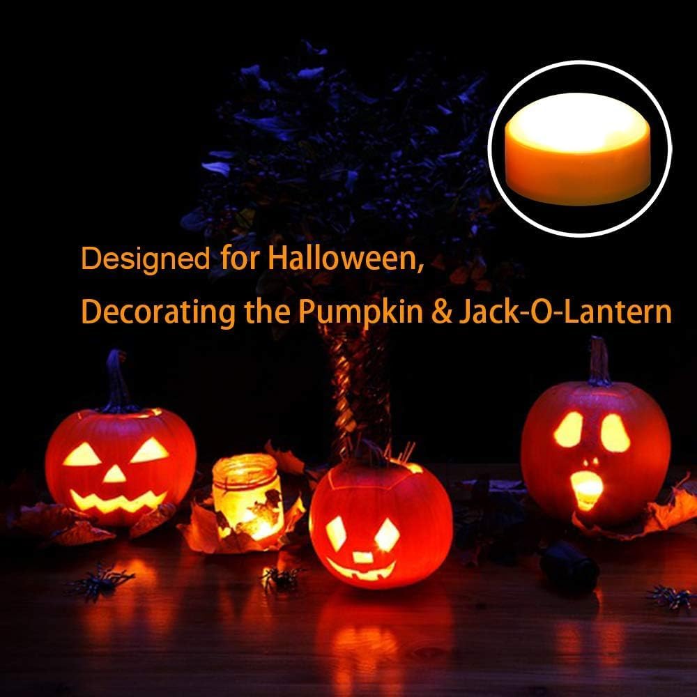 iZAN 4 Pack Battery Operated LED Pumpkin Lights with Remote and Timer, Bright Flickering Flameless Candle Set for Pumpkin Décor Jack-O-Lantern Halloween Party Home Christmas Decorations, Orange Color