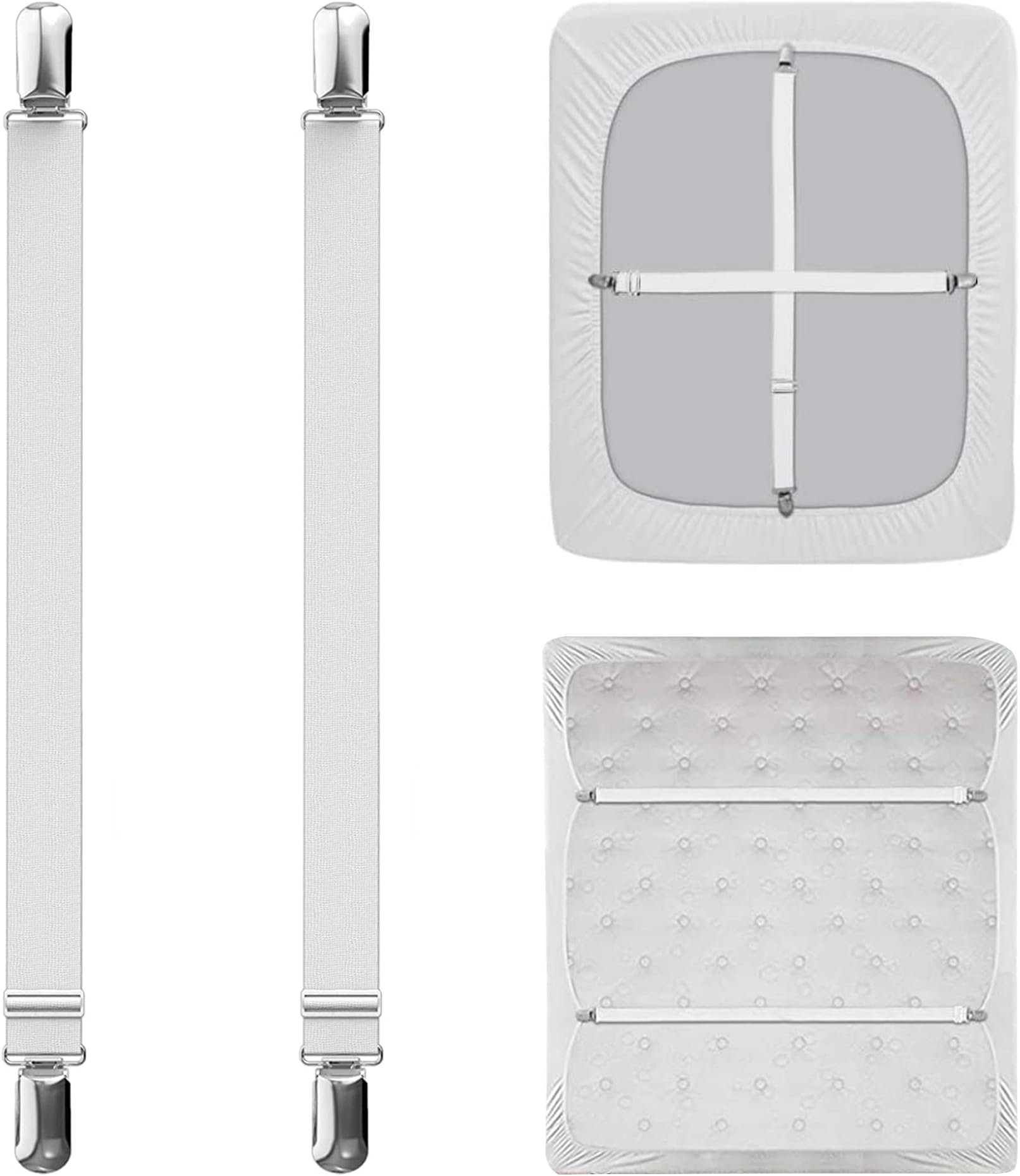 Quelcc : 4 Tend-Drap Housse Blancs Avec Attaches Élastiques – Pour Lit Facile