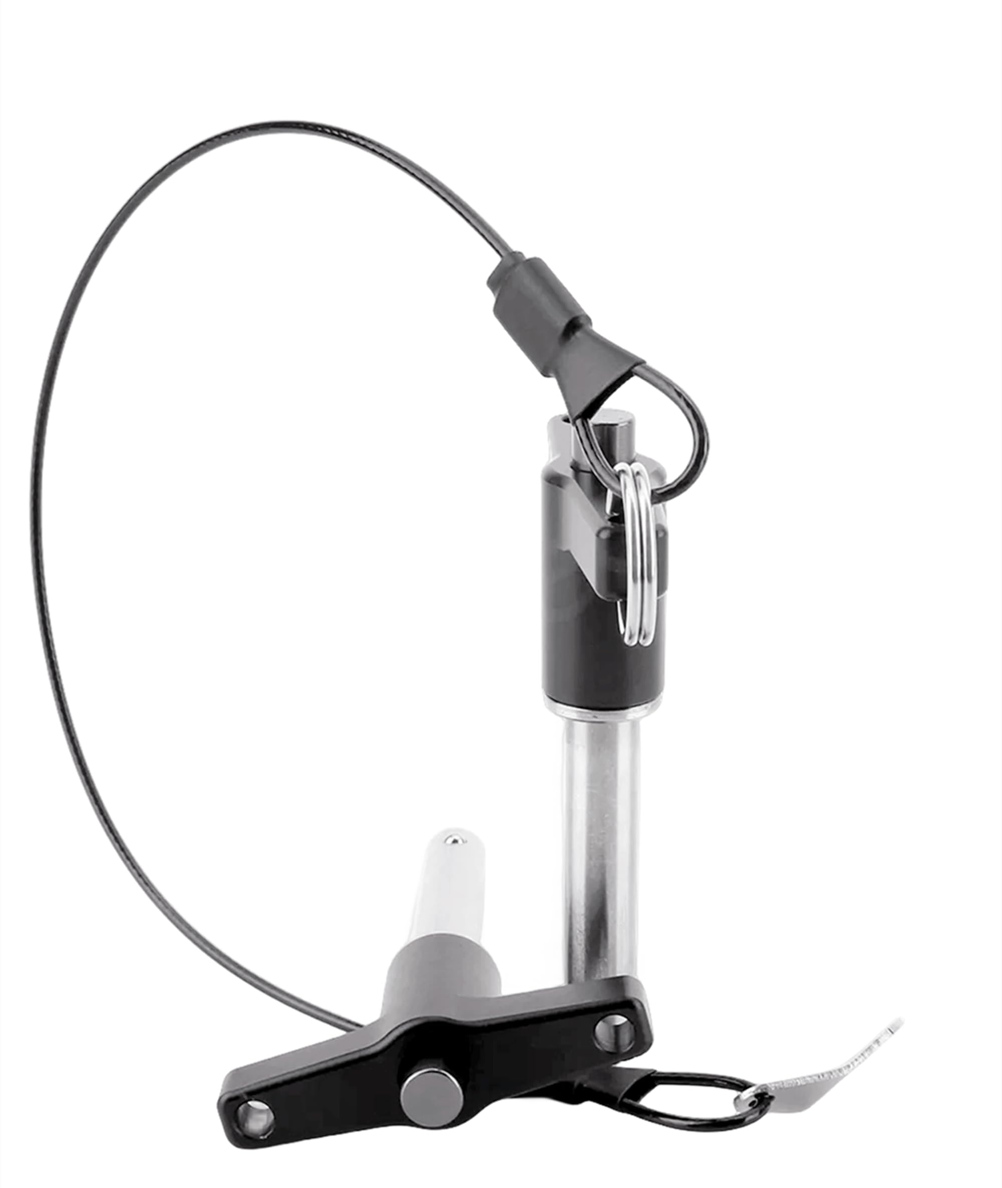 Pasadores de bloqueo de acero inoxidable 304 con botón de liberación rápida, mango en T, diámetro del pin 5/8 pulgadas (16 mm). Longitud de uso: 80 mm con cable de cordón (2 unidades, especificaciones