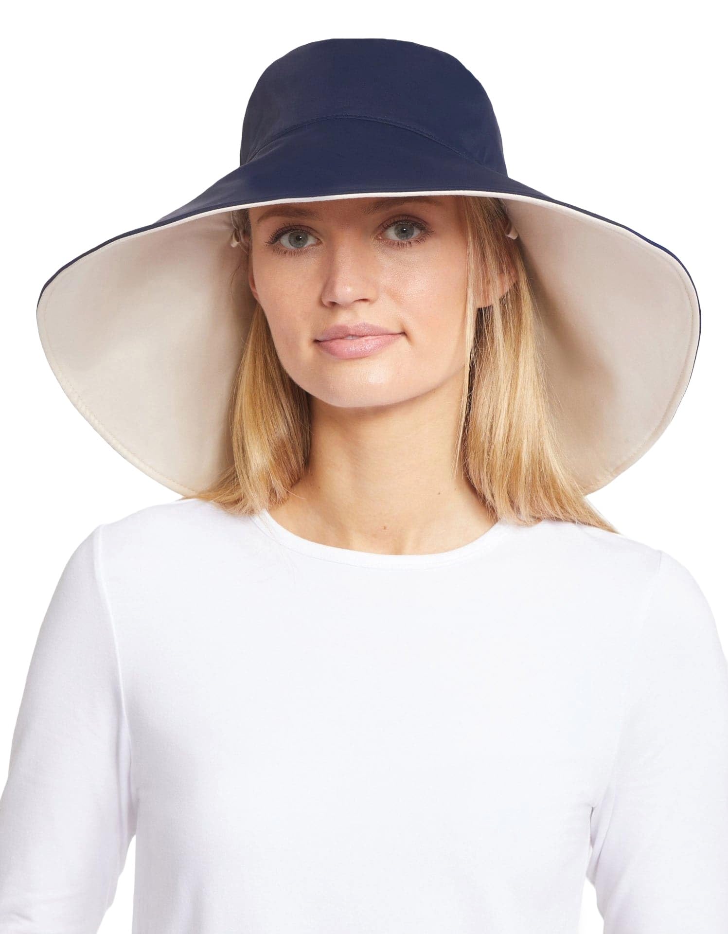 Solbari Ultra Wide Brim Hat UPF50+ UV Protection, Sun Protective Hat Navy/Beige Large/XLarge