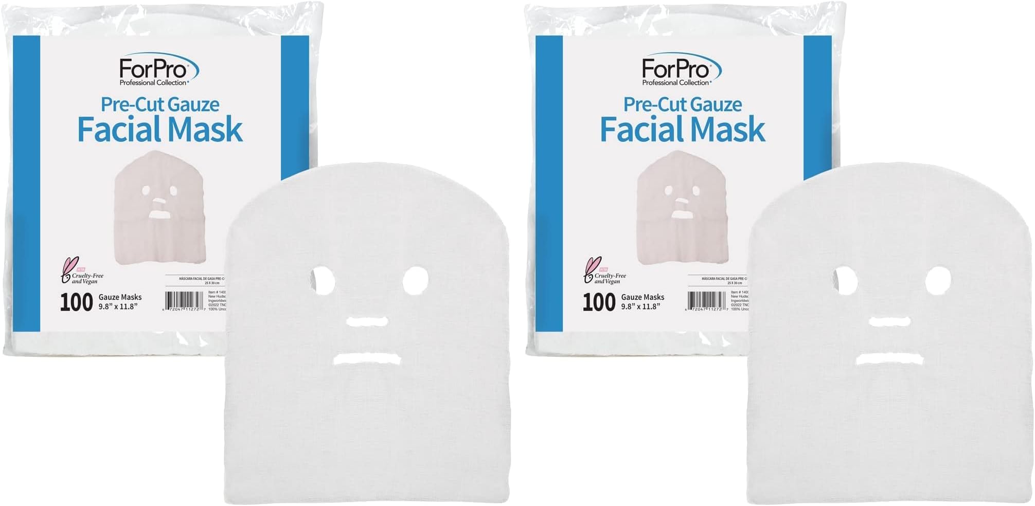 ForPro Professional Collection Precut Gauze Facial Mask, 100% Cotton Gauze, for High Frequency Facial Treatments and Masks, 100 Count (Pack of 2)