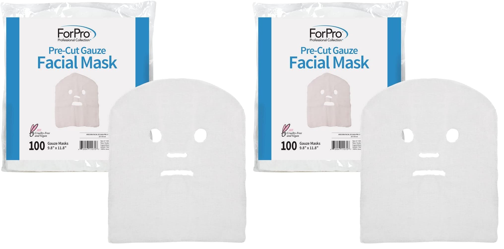 ForPro Precut Gauze Facial Mask, 100% Cotton Gauze, for High Frequency Facial Treatments and Masks, 100-Count (Pack of 2)