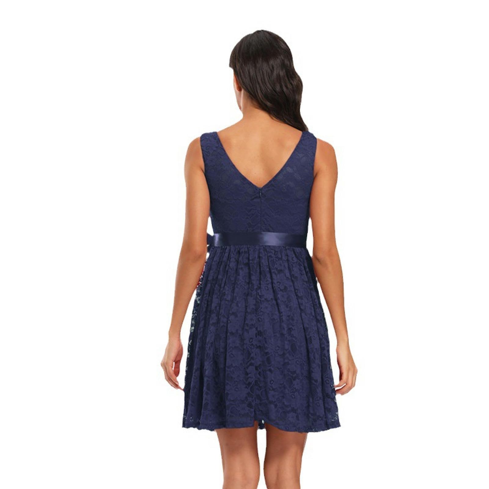 Abito Donna Invernale Donnetto Rotondo da Donna Elegante Swing in Pizzo A Mezza Lunghezza Abito da Damigella d'Onore da Damigella d'Onore-Claret-XXL
