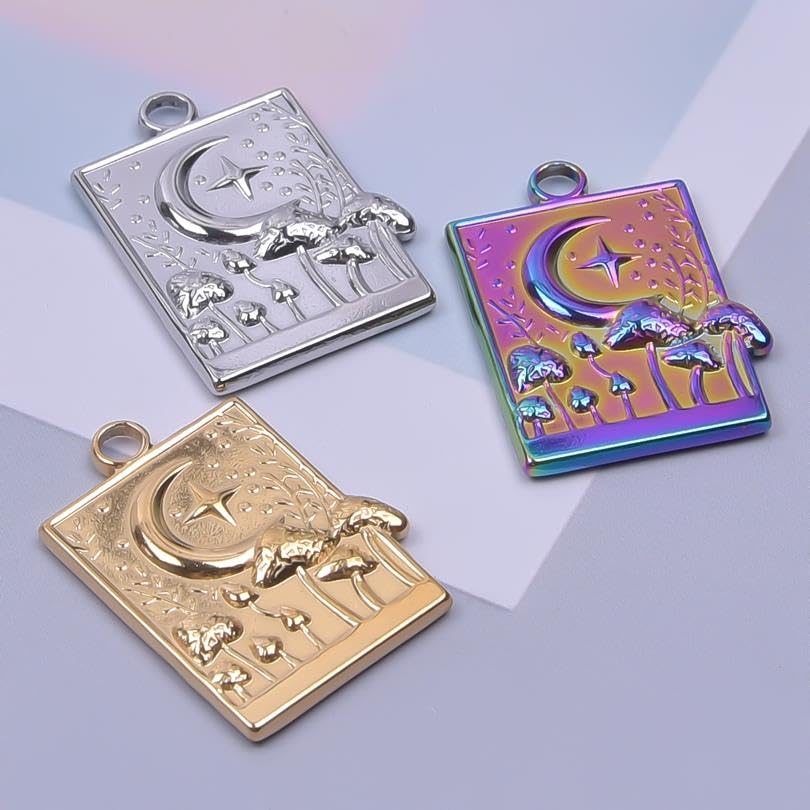 Pendentif champignon lune acier inoxydable anti-ternissement pour bijoux