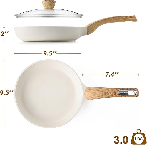 Miniatura 9 de SENSARTE Sartén antiadherente de cerámica con tapa, sartén antiadherente de 9.5 pulgadas, sartén de cocina no tóxica, libre de PFASPTFEPFOA,