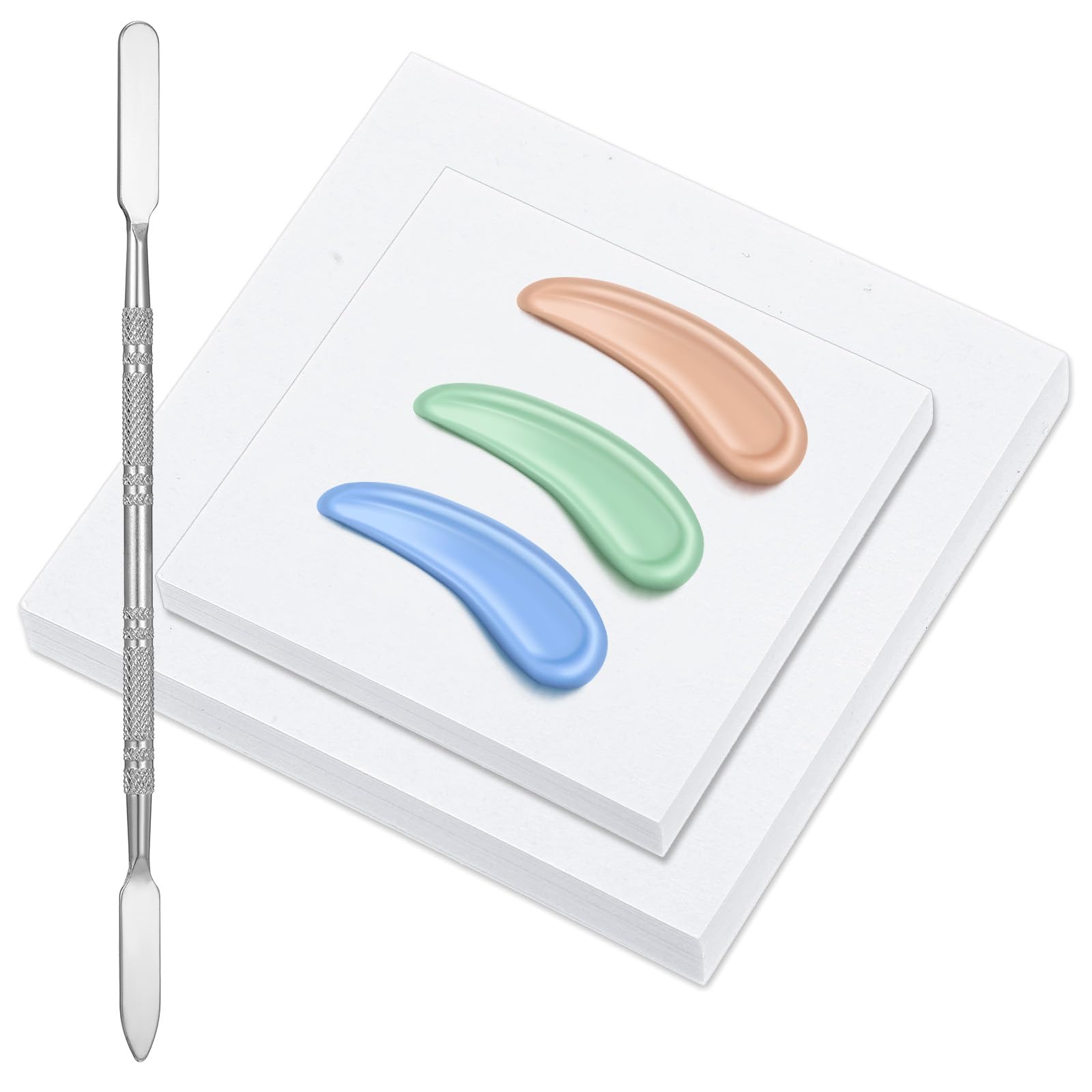 Oruola 100 Sheets Disposable Nail Art Palette Paper,Makeup Mixing Palette Paper,2 Sizes of Waterproof Portable Nail Art Palette with Stainless Cosmetic Spatula for Makeup Nail Gel Mixing Home Salon - Image 6
