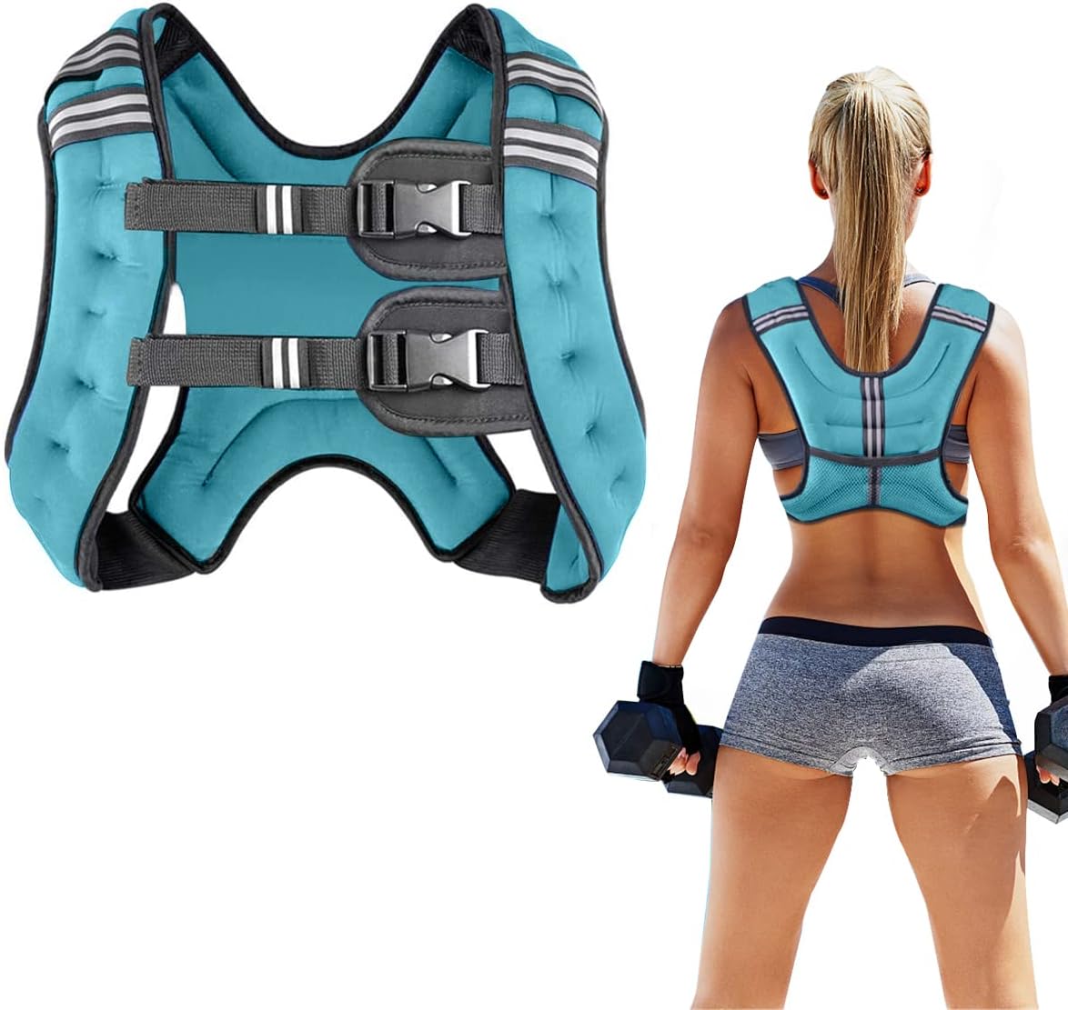 Weighted Vest for Women and Men 8 12 16 20 25 30 Lbs with Reflective Stripe and Double Adjustable Buckle Straps Weight Vests for Strength Training, Jogging, Cardio, Weight Loss