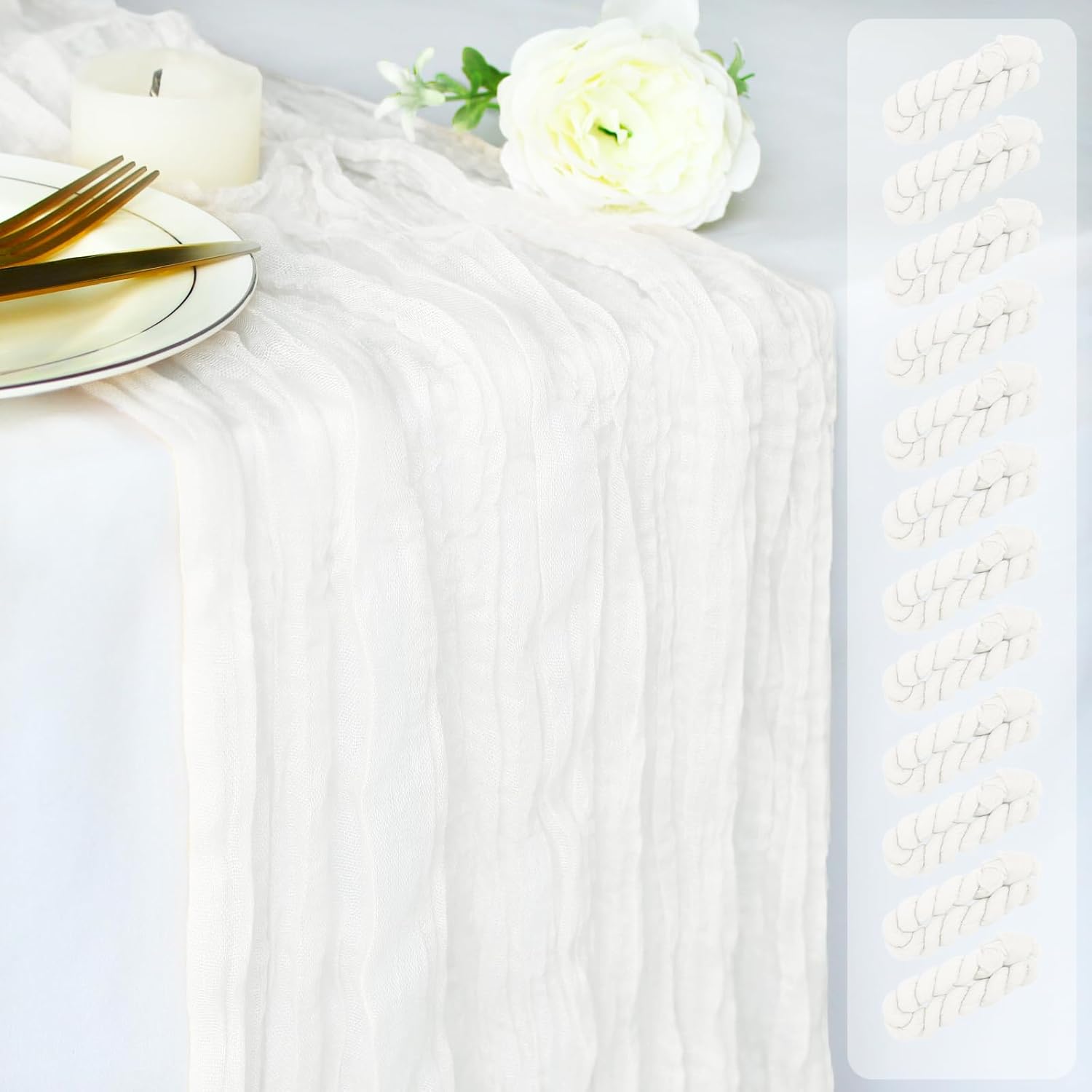 White Cheesecloth Table Runner 12 Pack 120 Inch Cheese Cloth Table Runner 10ft Long Gauze Table Runners for Wedding Decor Bridal Shower Baby Shower Party Table Decorations