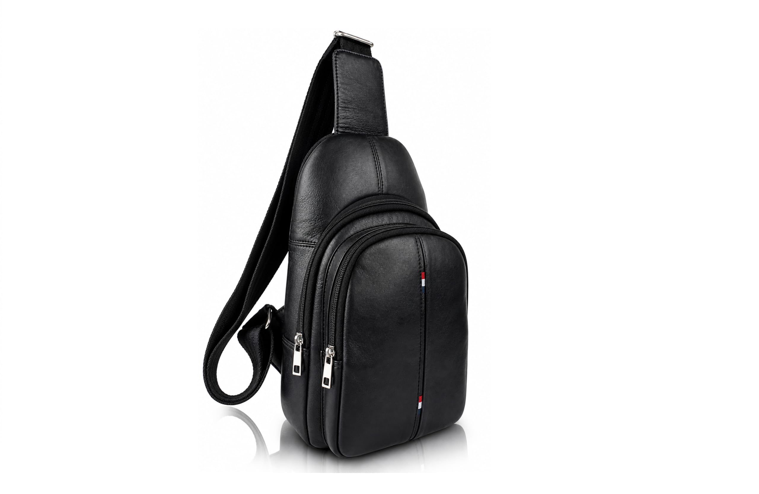 Premium Genuine Leather Sling Bag for Men & Women | Stylish Crossbody Chest Bag | Multi Compartment Travel Office Casual Bag | Adjustable Strap | Durable Metal Zippers (Black)-image-36