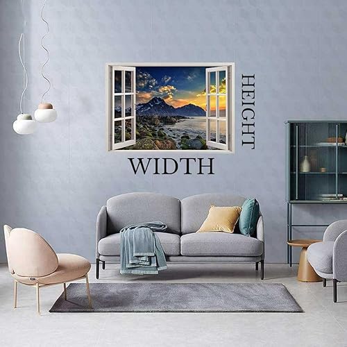 Miniatura 2 de Seaside View Pegatinas para Pared De Cuarto,White Window Well Scenes Wall Decor Basement (W)47.3"X(H)35.4"